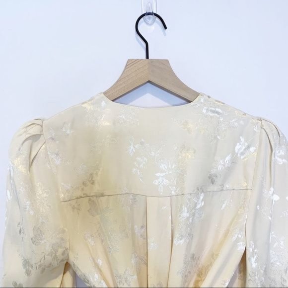 Veronica Beard Ivory Eden Wrap Tie Front Long Sleeve Puff Shoulder Blouse 4 - Picture 9 of 12